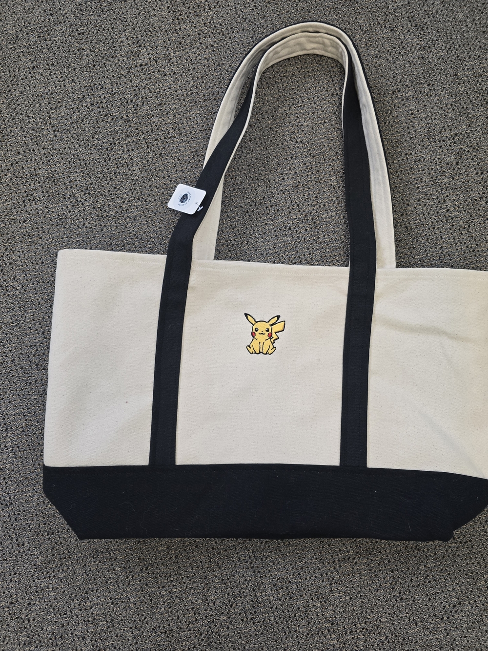 Canvas Tote Bag with Black Trim and Pikachu Embroidery